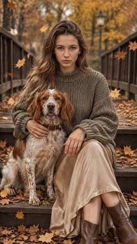 Autumn photos — Autumn portrait with a dog on an old bridge