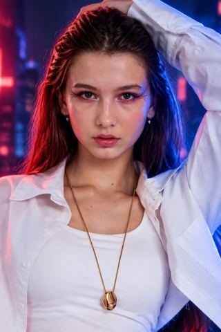 Women's portraits — Neon cyberpunk portrait in the night city