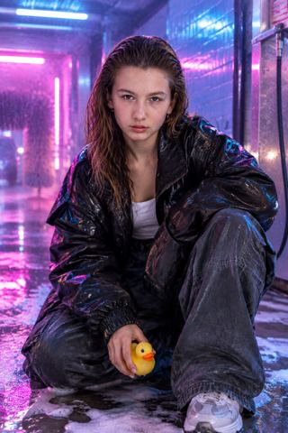 Women's portraits — Neon drive at the car wash