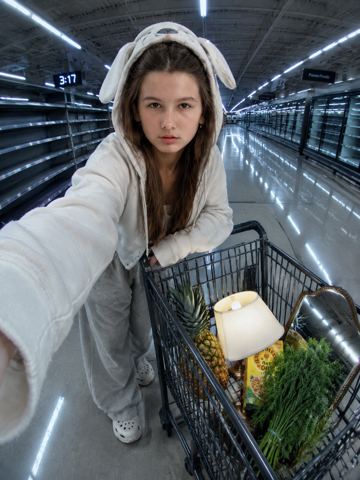 Women's portraits — Selfie in a late-night supermarket