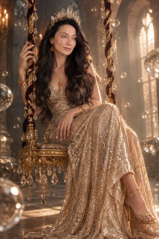Women's portraits — Queen on a golden swing