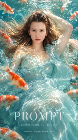 Women's portraits — Underwater nymph with koi carp