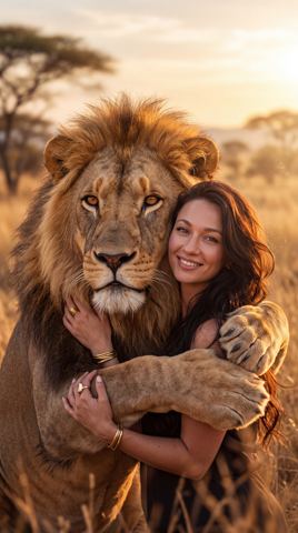 Styles & effects — Hugging a wild lion in the savanna