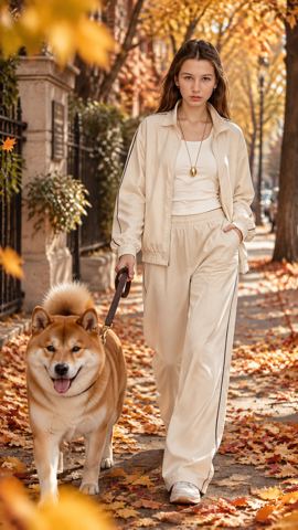 Autumn photos — Total beige autumn walk with a shiba inu