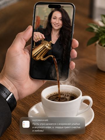 Women's portraits — Morning coffee from a smartphone