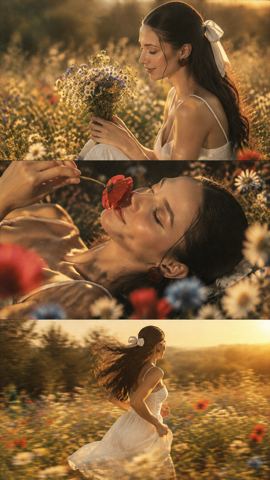 Women's portraits — Romantic summer sunset in a field