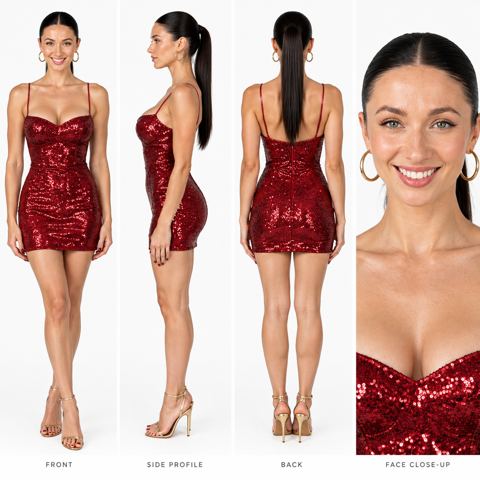 Women's portraits — Character sheet in a red cocktail dress
