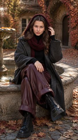 Autumn photos — Autumn fashion by an old fountain
