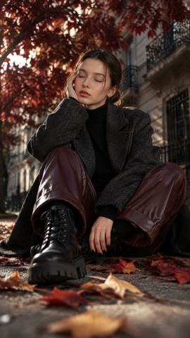 Autumn photos — Autumn dreamer under red maples