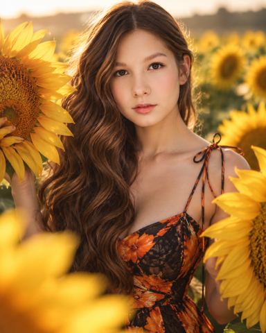 Women's portraits — Summer glow among sunflowers