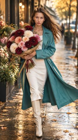 Women's portraits — Autumn walk with dahlias