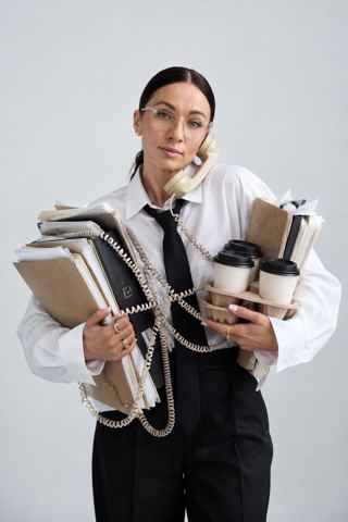 Women's portraits — Busy businesswoman in a whirlwind
