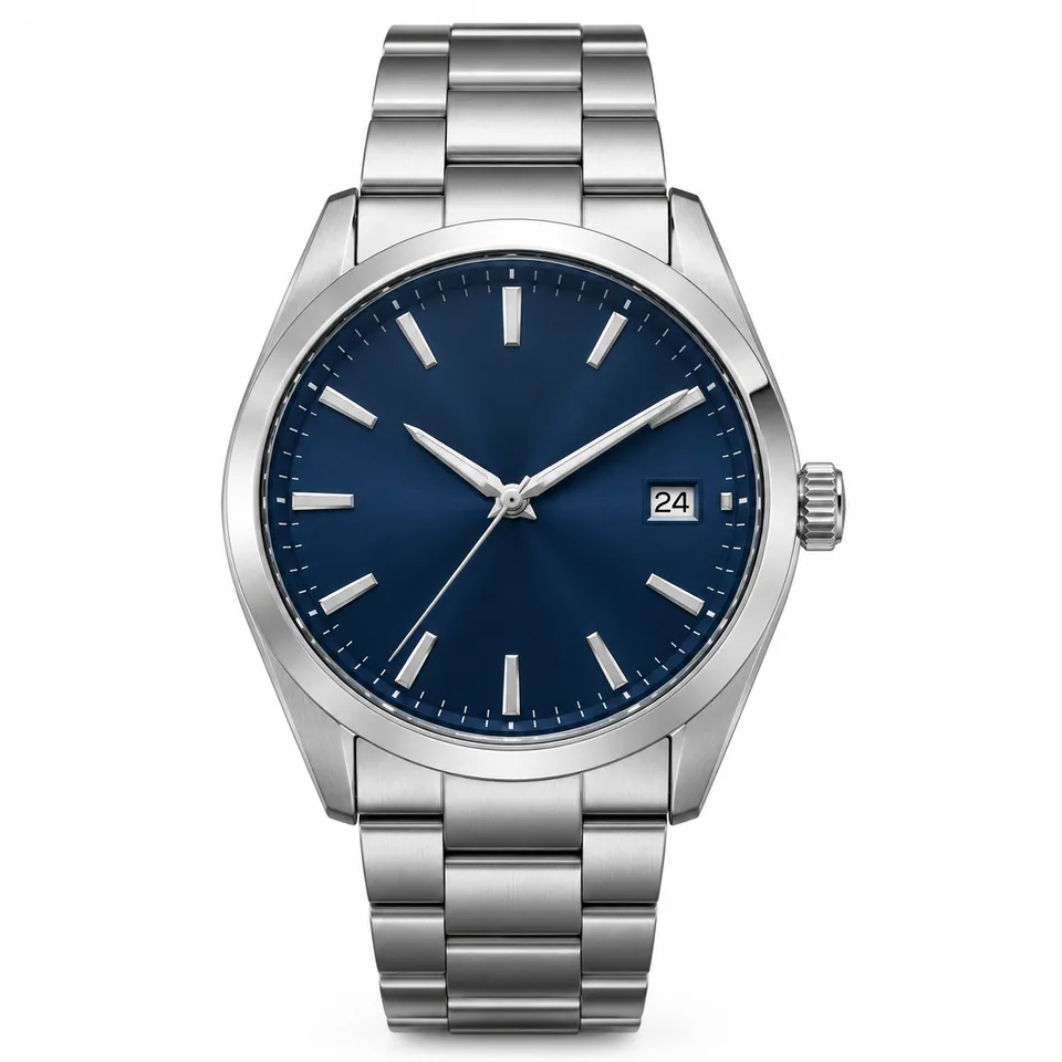 Original packshot: steel watch with a navy dial
