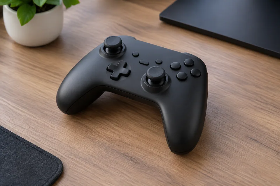 Original photo: black game controller on a desk
