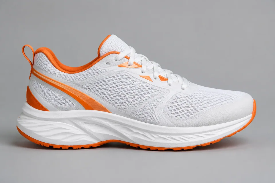 Original photo: white running shoe with orange accents