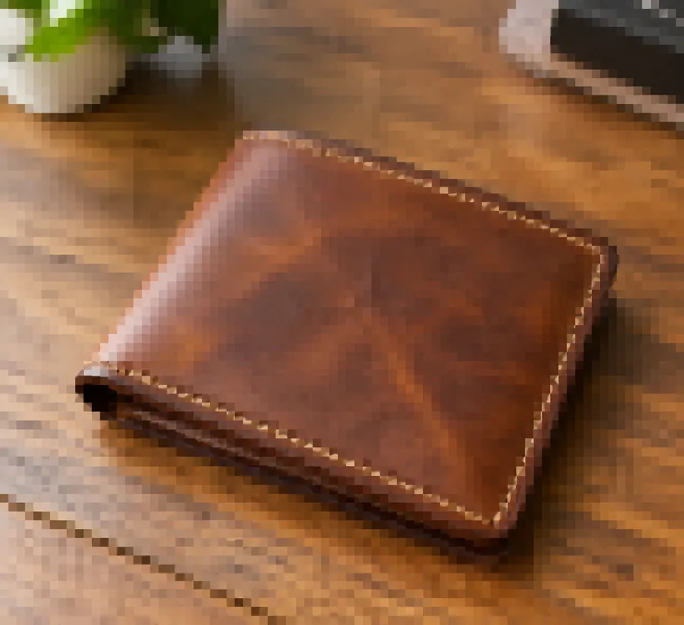 Original photo: pixelated shot of a leather wallet