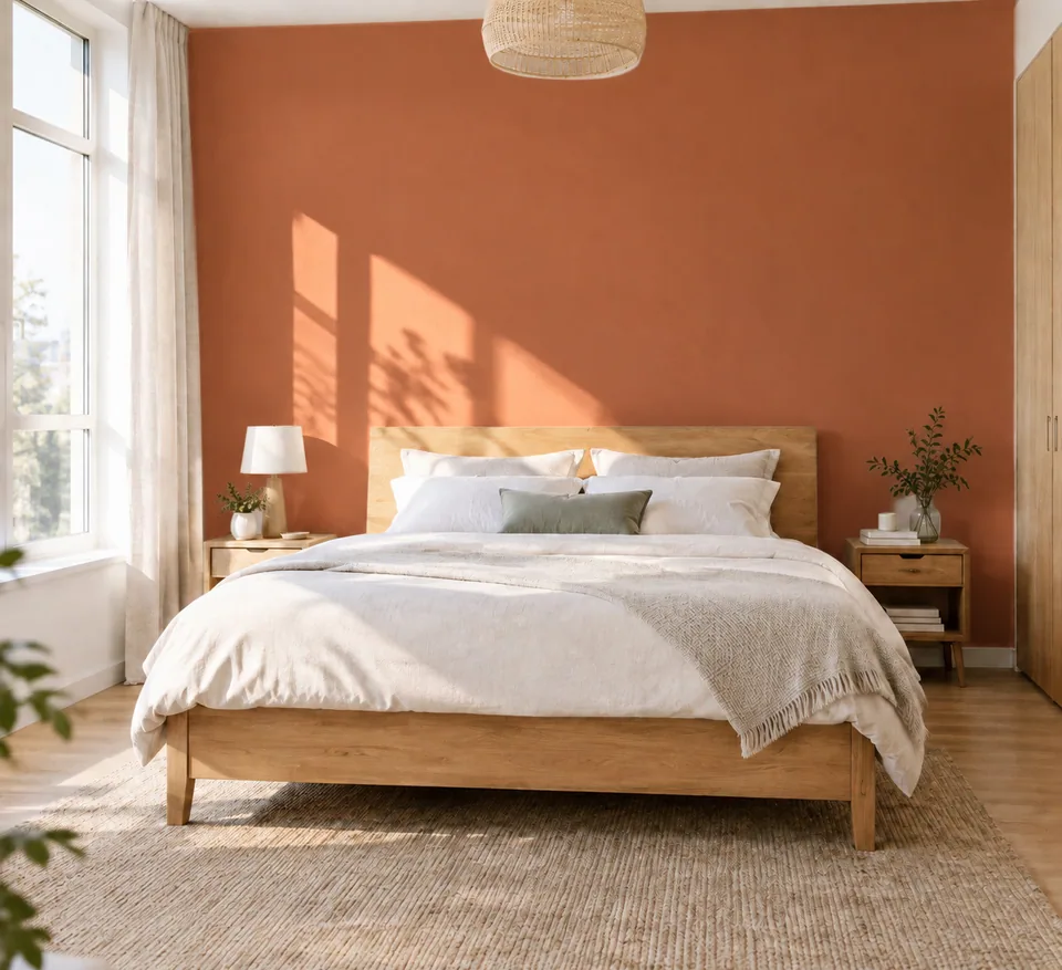 AI result: the accent wall painted terracotta, furniture unchanged