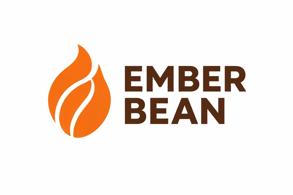Original Ember Bean logo: flame-shaped coffee bean and wordmark