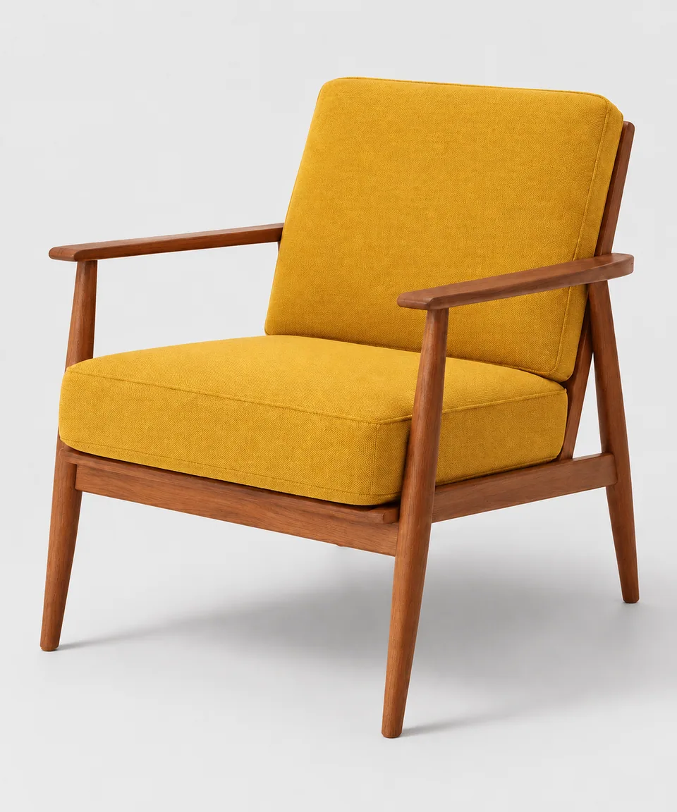 The armchair grounded by realistic shadows from a single light