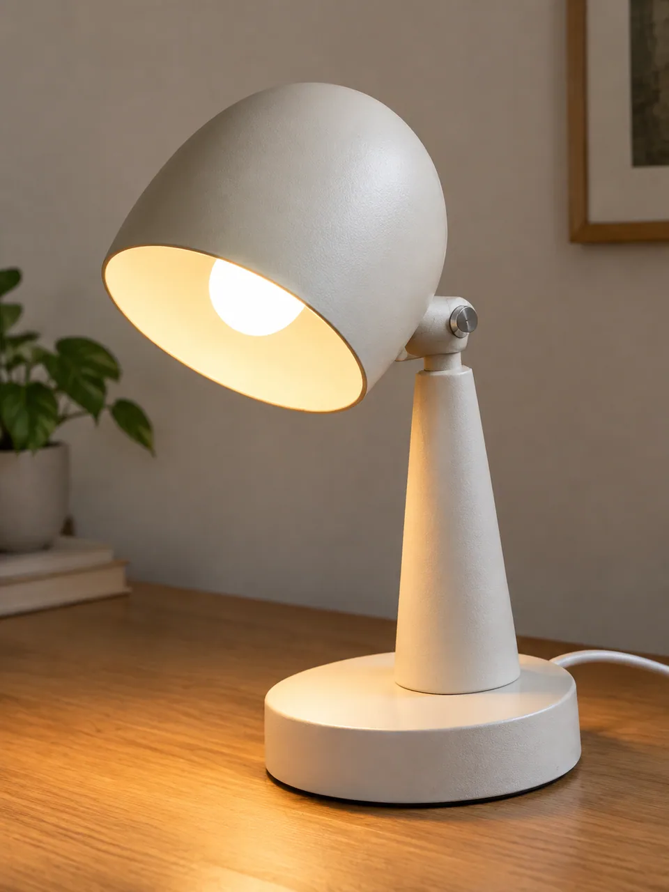 Realistic ceramic desk lamp with a round shade, matching the sketch