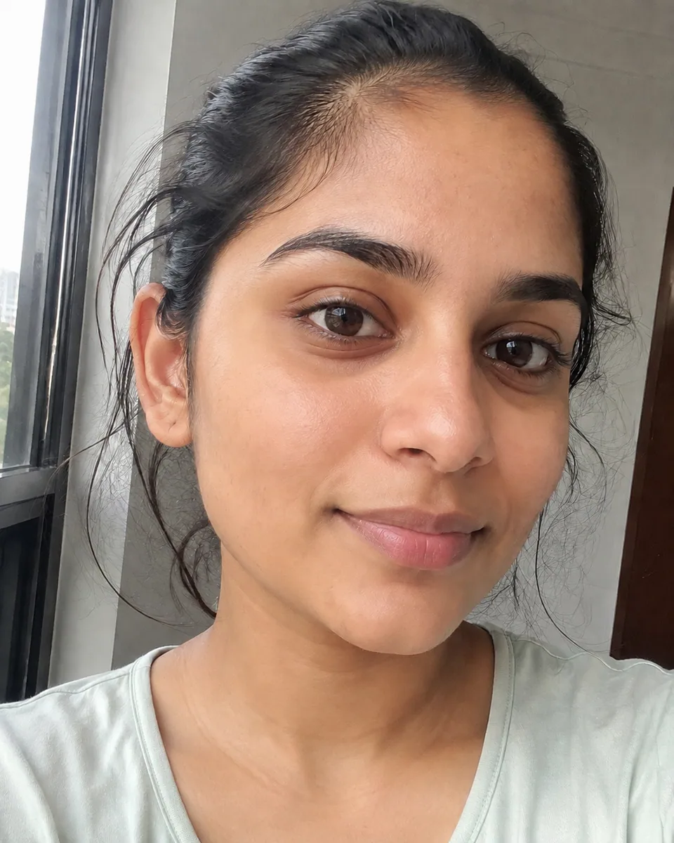 AI result: clear, even skin with real pores, same face