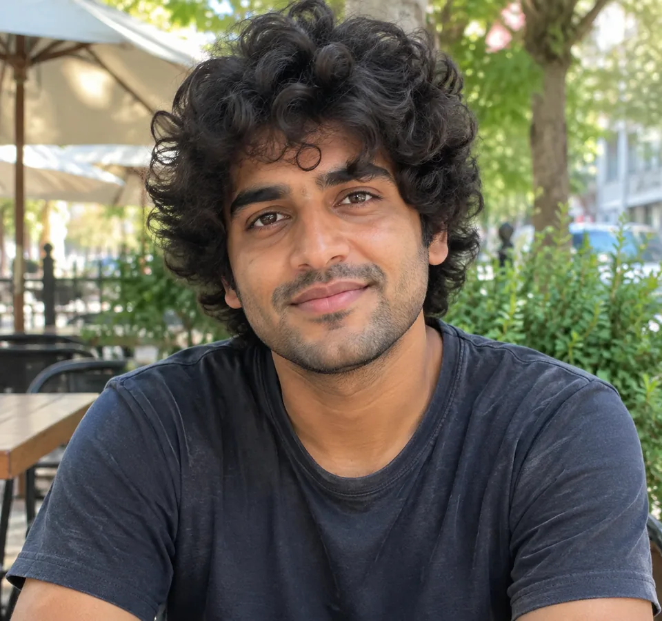 Original photo: man with overgrown curly hair