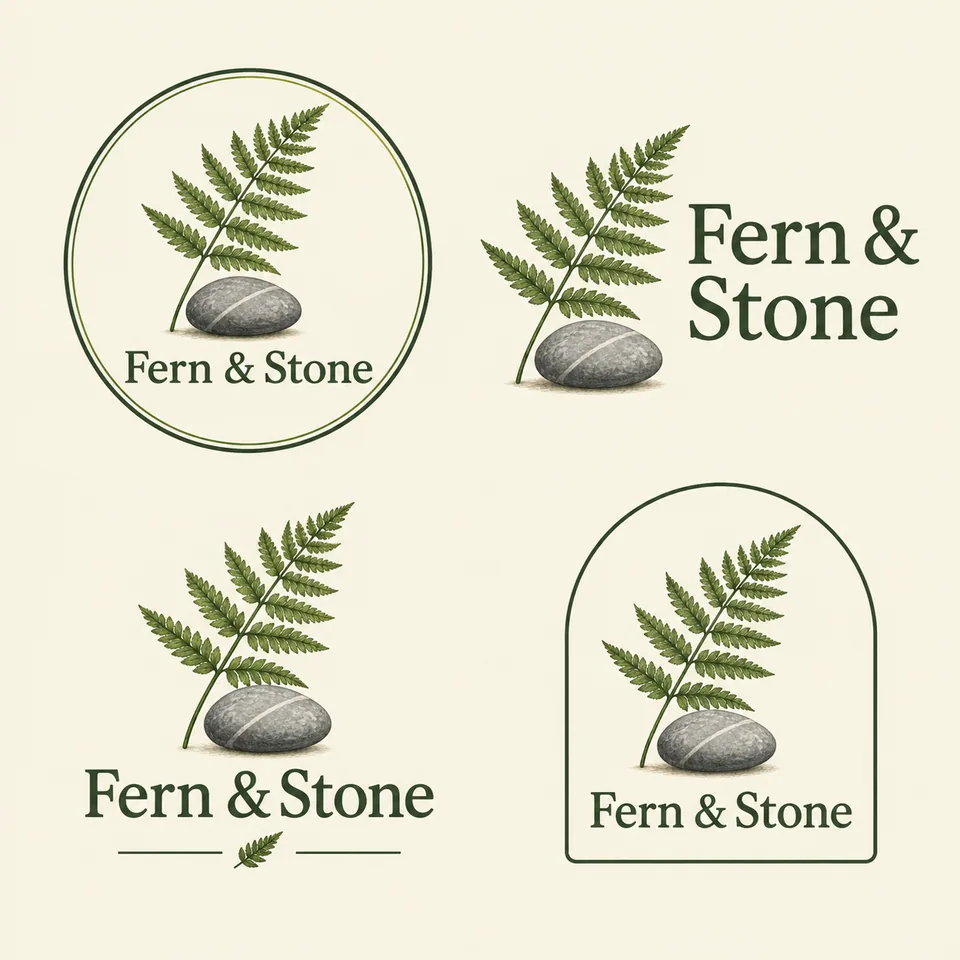Alternative logos: circular emblem, line-art mark and earthy colors