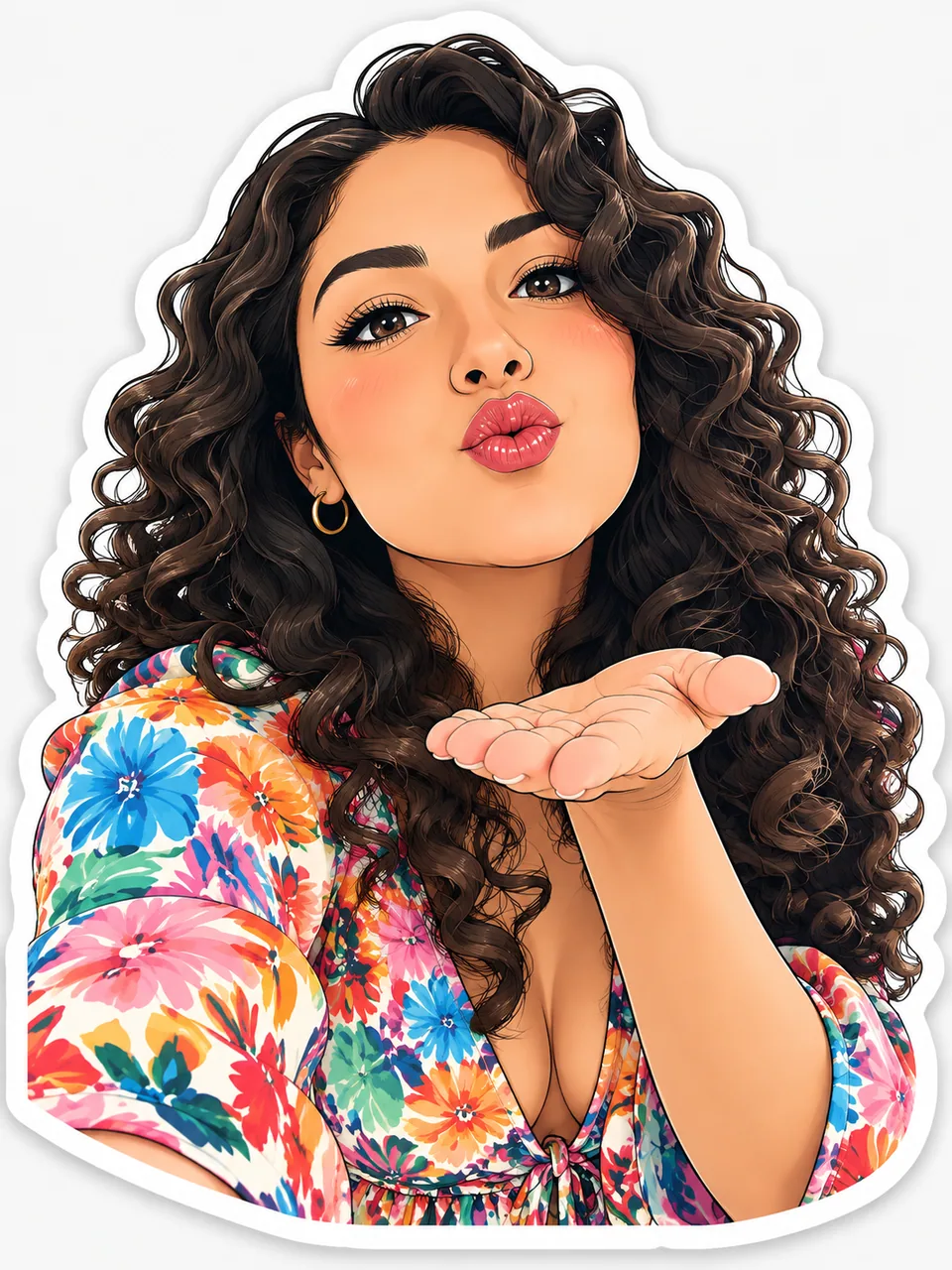 Manga-style die-cut sticker of the same woman with white edges