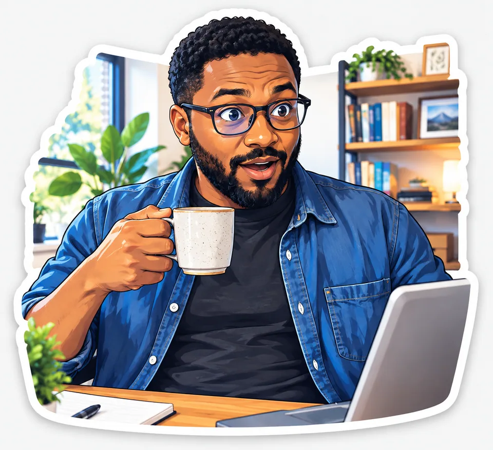 Anime sticker: same man with a big surprised face, ready for chats