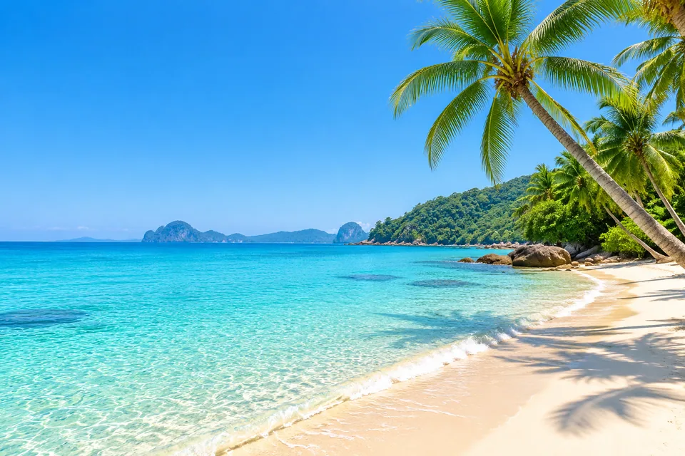 Original photo: turquoise tropical beach with palm trees