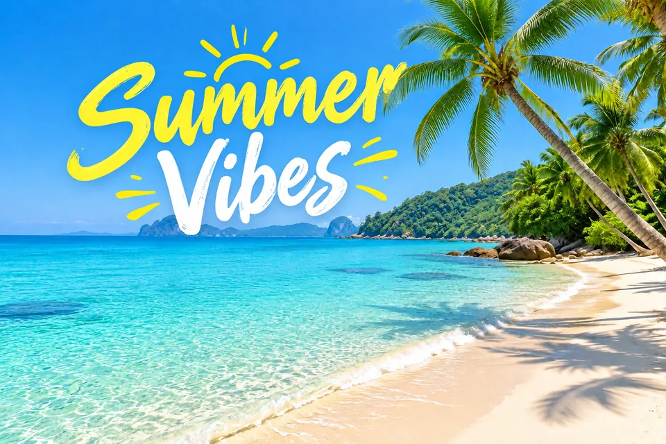 AI result: bold 'Summer Vibes' headline over the beach