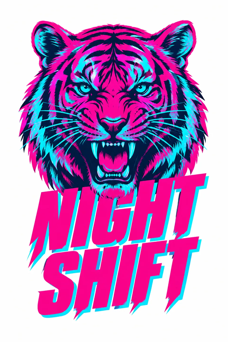 Original design: neon tiger head with 'NIGHT SHIFT' lettering