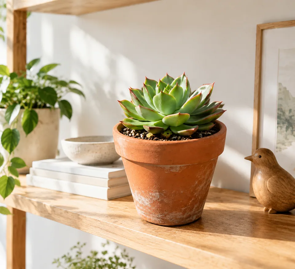 AI result: the succulent on a clean Scandinavian shelf