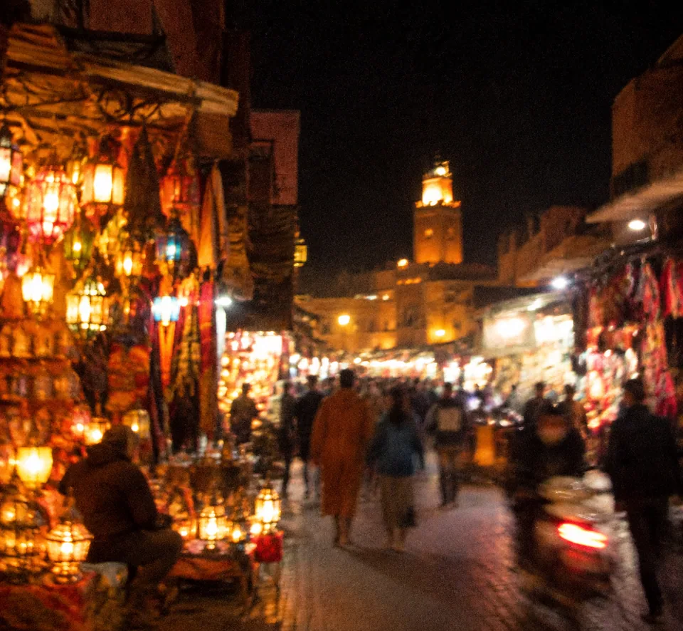 Original photo: noisy, soft night shot of a Marrakech market