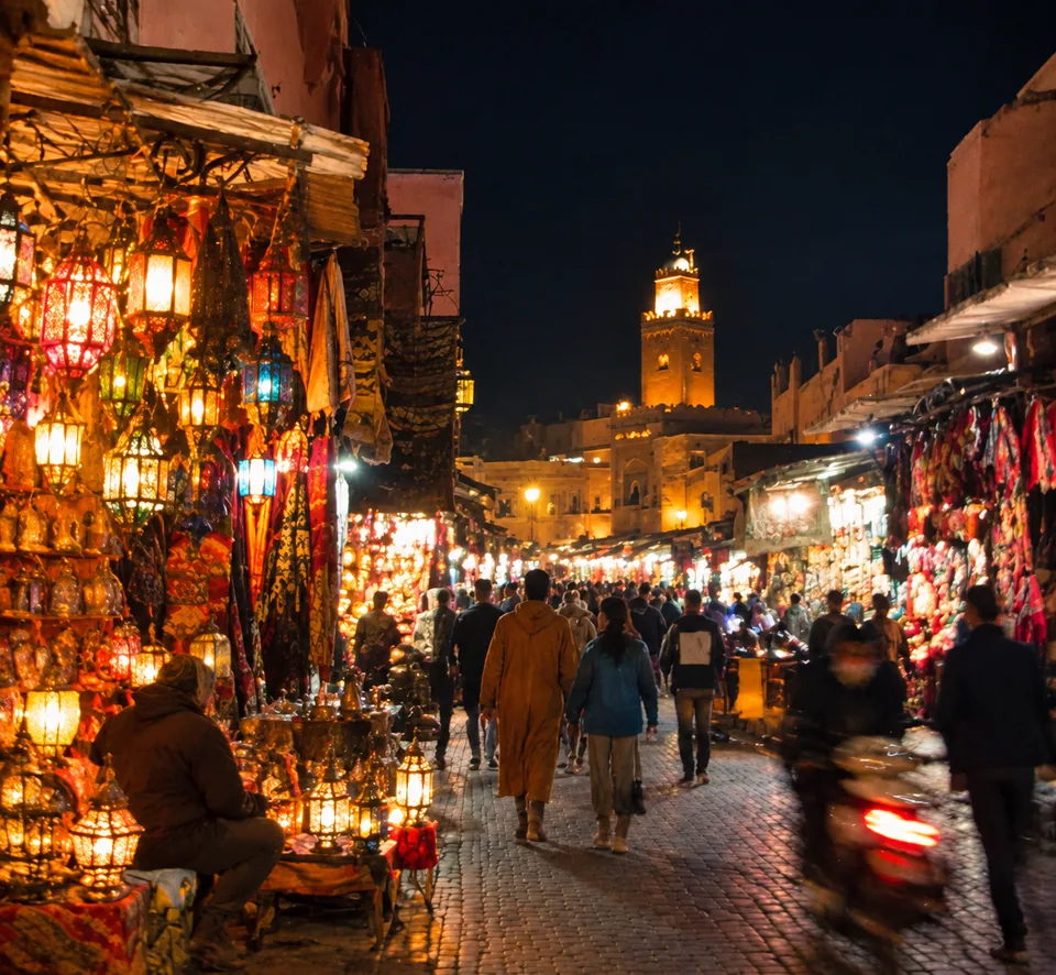 AI result: clean, detailed night market with sharp lanterns