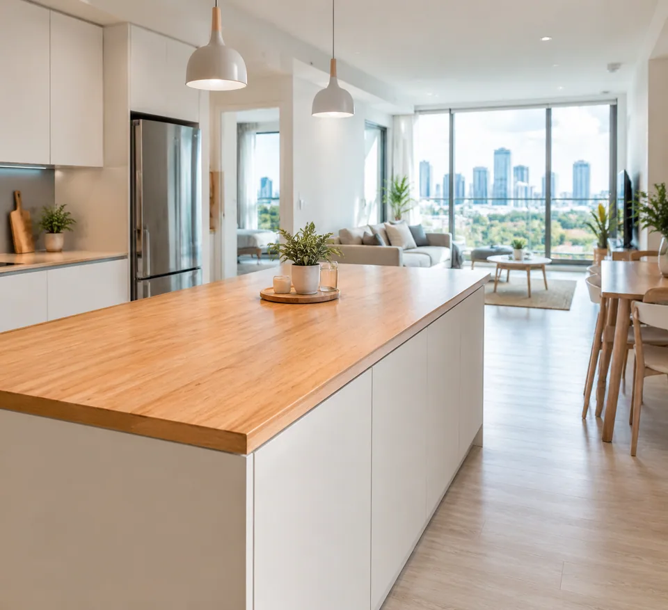 Original photo: kitchen island with a plain wooden countertop