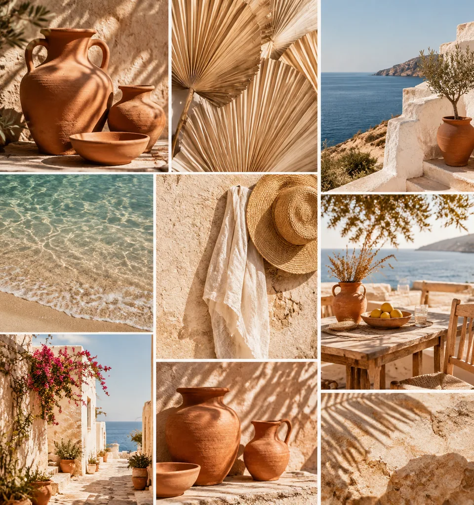 Moodboard: terracotta, dried palms and warm sand tones