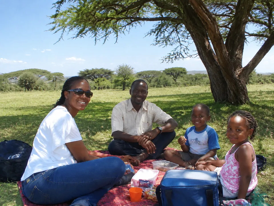 The same picnic photo with the date stamp cleanly removed