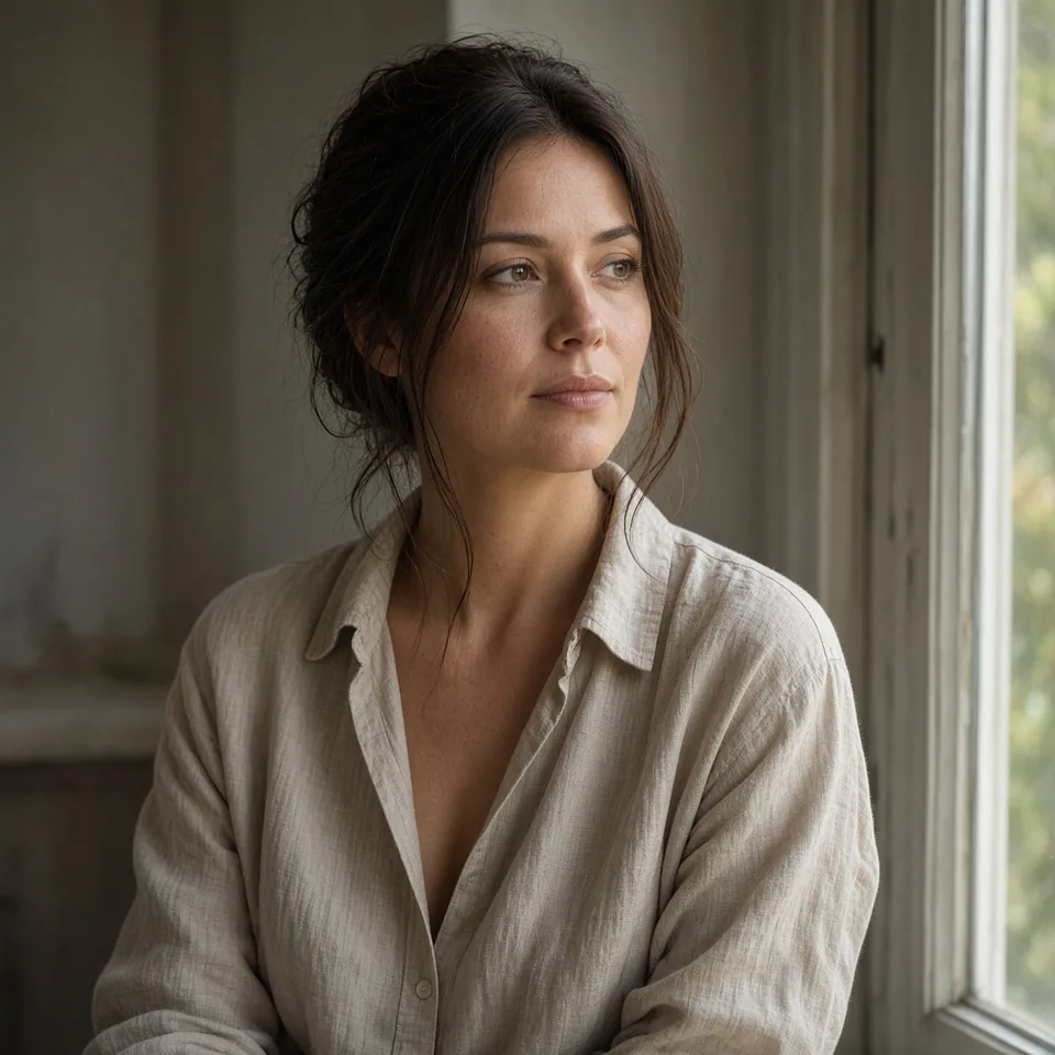 Editorial portrait by a window in soft morning light