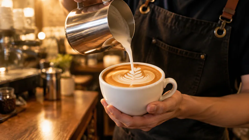 Scene idea: barista pouring latte art (illustration by GPT Image 2.5)