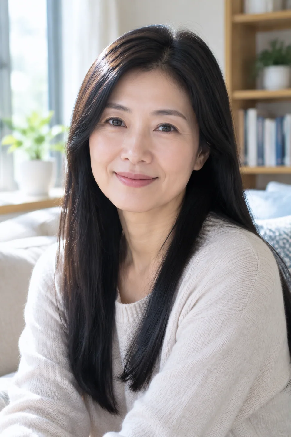 Original photo: woman with long straight black hair