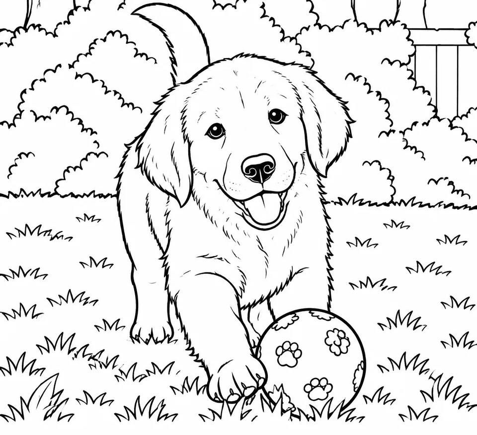 AI result: simple kids' coloring page of the puppy with bold outlines